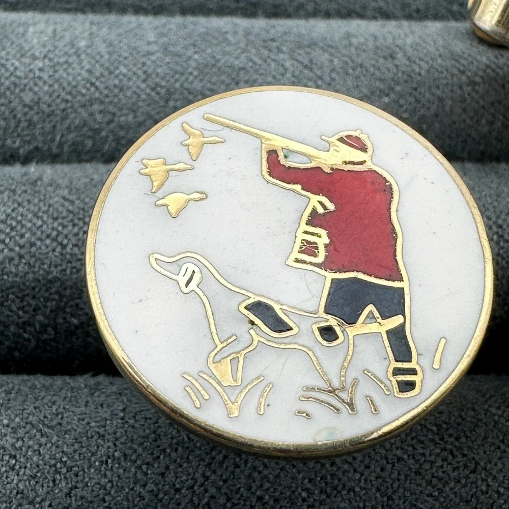 Vintage Swank Gold Tone Enamel Cufflinks Tie‎ Clip Duck Hunting Hunter Dog Birds